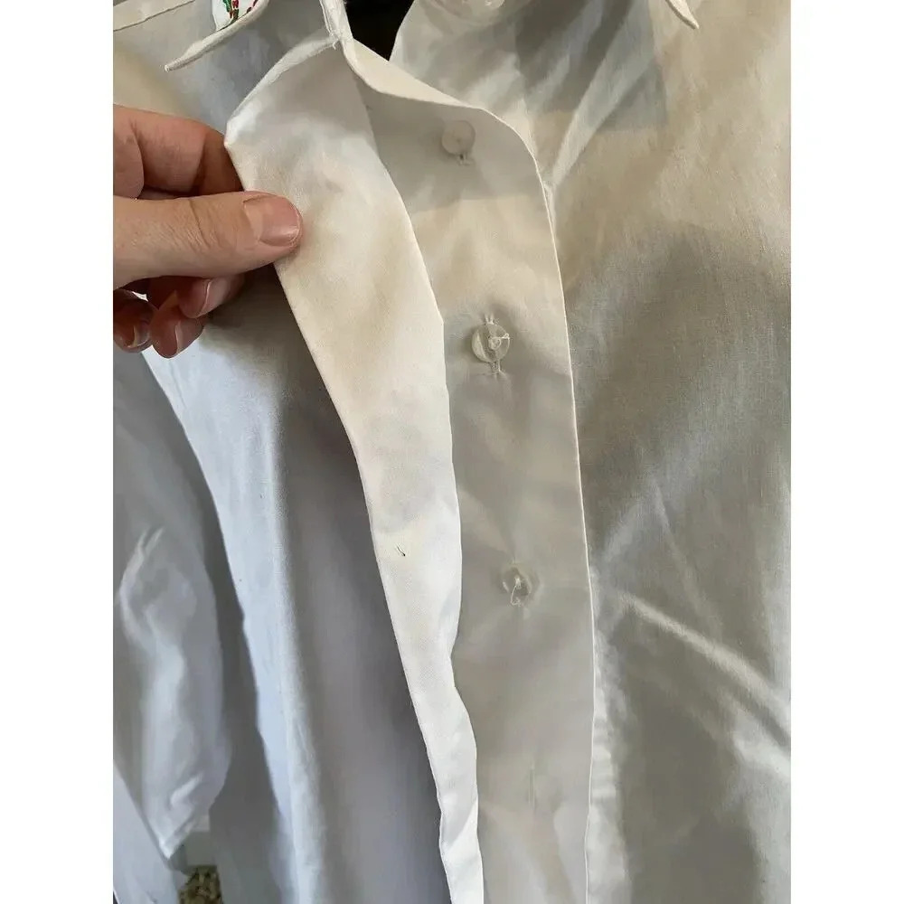Orvis Vintage Womens Size 20 XL White Christmas Cotton Shirt Blouse Poinsettia - Picture 8 of 10